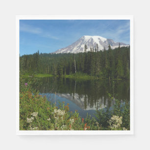 Serviette En Papier Reflet du lac du mont Rainier avec des fleurs sauv