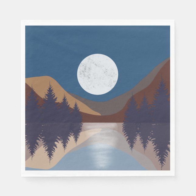 Serviette En Papier Réflexion de la lune de la forêt Abstraite rustiqu (Devant)