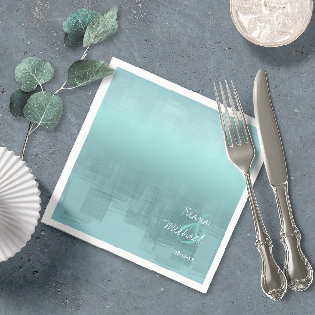 Serviette En Papier Réflexions aquarelle Mariage Turquoise ID774 (Créateur téléchargé)