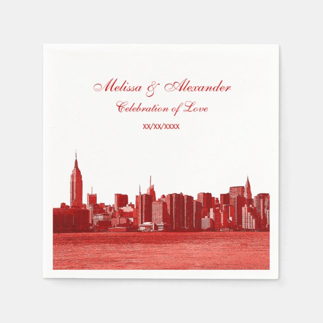 Serviette En Papier Regarder rouge NYC Skyline Silhouette, ESB #1 (Devant)