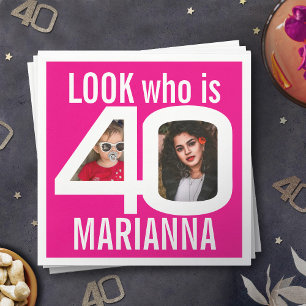 Serviette En Papier Regardez qui 40e anniversaire 2 photos fête blanch