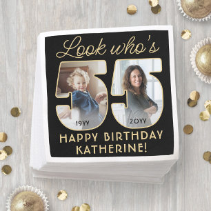 Serviette En Papier Regardez qui a 55 ans Fête d'anniversaire noire et