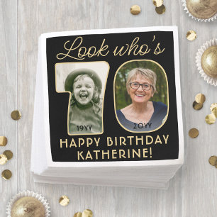 Serviette En Papier Regardez qui a 70 ans Photo noir et or pour joyeux