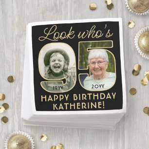 Serviette En Papier Regardez qui a 95 ans Photo Black & Gold Joyeux An