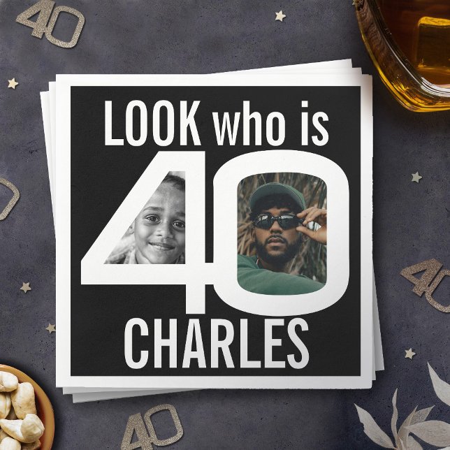 Serviette En Papier Regardez qui est 40ème anniversaire 2 photos fête  (Créateur téléchargé)