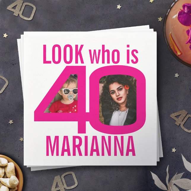 Serviette En Papier Regardez qui est 40ème anniversaire 2 photos fête  (Créateur téléchargé)