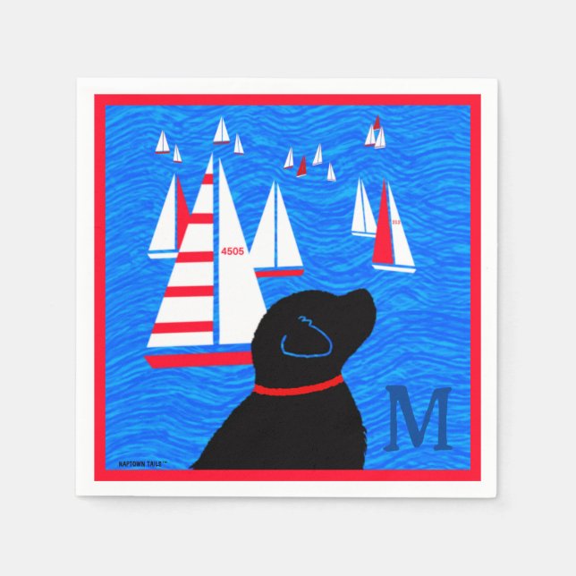 Serviette En Papier Regatta Day Black Dog Cocktail Napkins Monogramme (Devant)