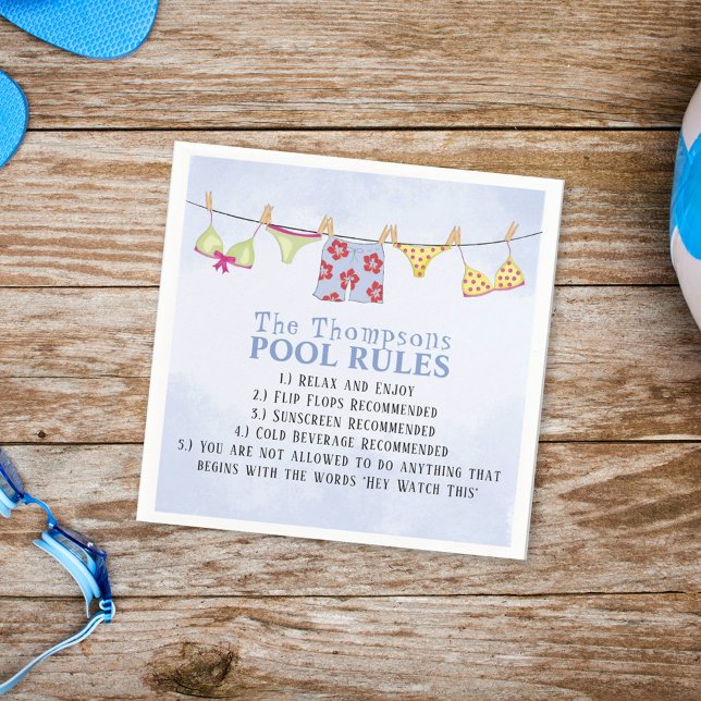 Serviette En Papier Règles de pool bleu aquarelle personnalisées (Créateur téléchargé)