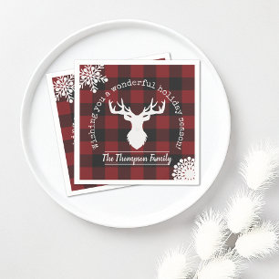 Serviette En Papier Reindeer Buffle rouge et noir Plaid Christmas