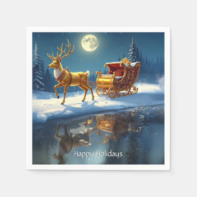 Serviette En Papier Reindeer Christmas Sleigh Holiday Napkin (Devant)