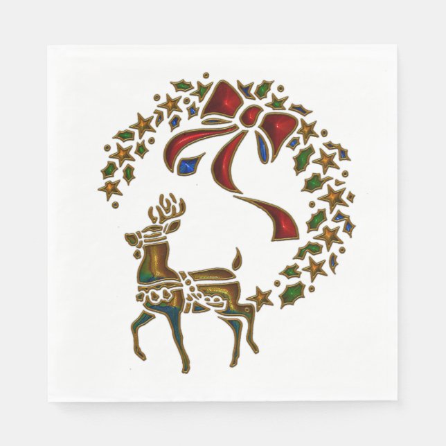 Serviette En Papier Reindeer de Noël et étoiles (Devant)