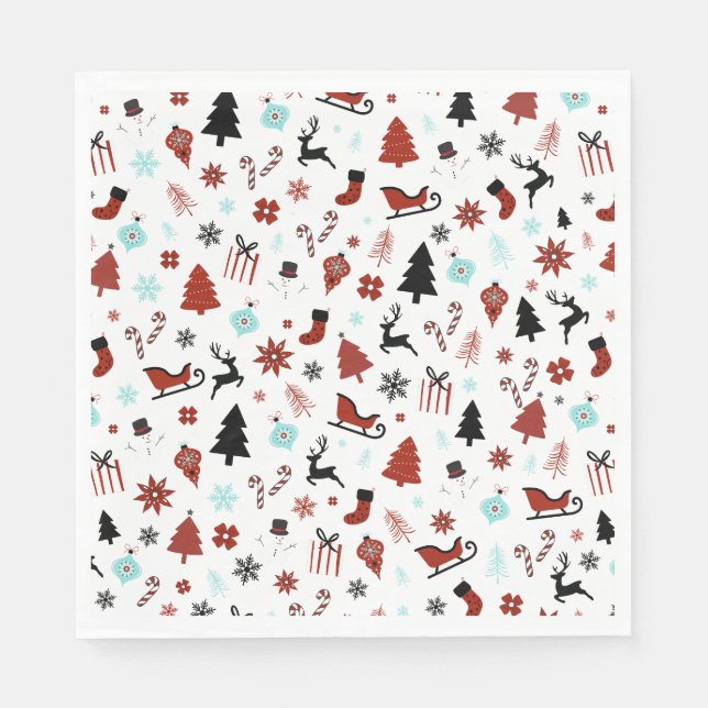 Serviette En Papier Reindeer Sleigh Christmas Pine Trees (Devant)