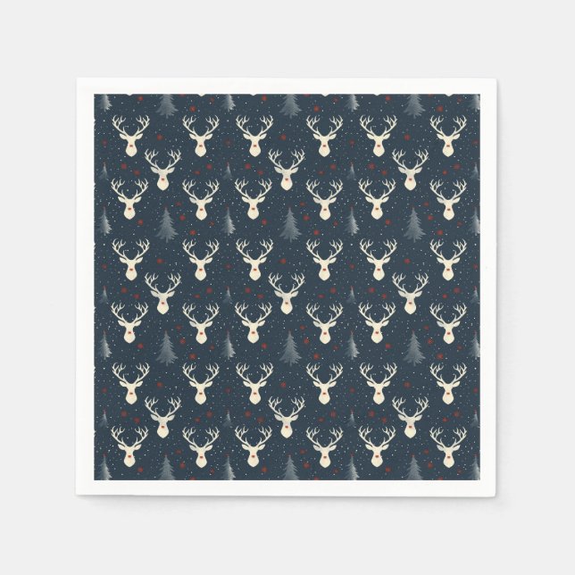 Serviette En Papier Reinder de vacances, Arbre de Noël, Flocon de neig (Devant)