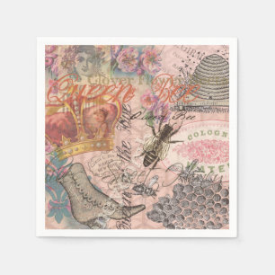 Serviette En Papier Reine Abeille Vintage Beau Collage