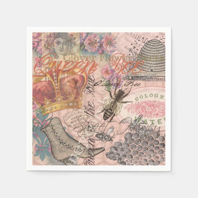 Serviette En Papier Reine Abeille Vintage Beau Collage (Devant)