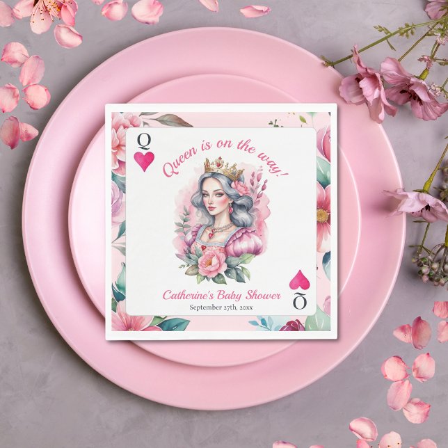 Serviette En Papier Reine de Cœur Carte à Jouer Fête de Naissance Rose (Créateur téléchargé)