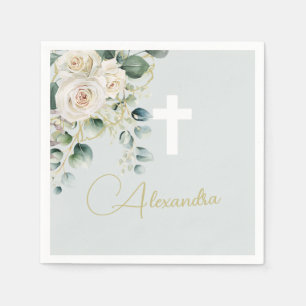 Serviette En Papier Religieux Elegant Rose Green Wash Cross