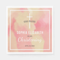 Religieux Rose Aquarelle Fille Christening