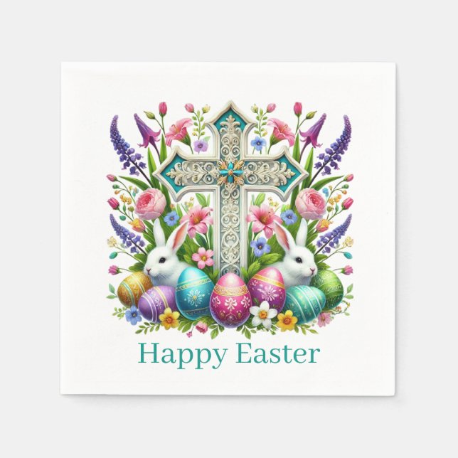 Serviette En Papier Religious Happy Easter Cross  (Devant)