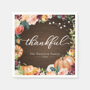Serviette En Papier Remerciements Rustique Automne Floral Thanksgiving
