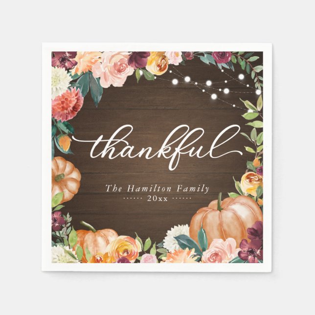 Serviette En Papier Remerciements Rustique Automne Floral Thanksgiving (Devant)