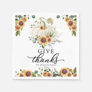 Serviette En Papier Remercier Sunflowers White Citrouille Thanksgiving