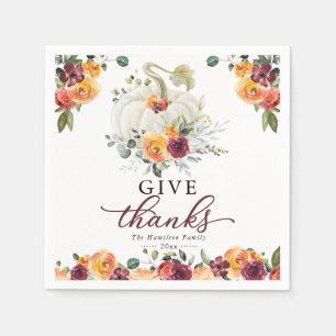 Serviette En Papier Remerciez Citrouille Florale Bourgogne Thanksgivin