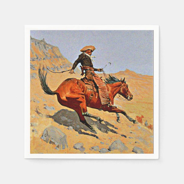 Serviette En Papier Remington - Le Cowboy, célèbre peinture (Devant)