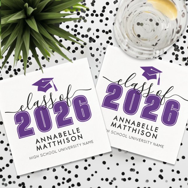 Serviette En Papier Remise des diplômes violette (Graduate Purple Graduation Napkins)