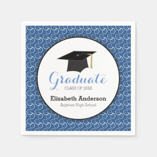 Serviette En Papier Remous blanc sur l'obtention du diplôme bleue et