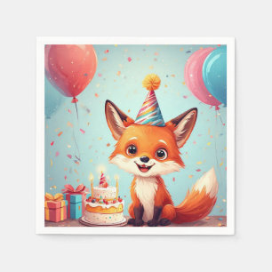 Serviette En Papier Renard adorable célébrant un joyeux anniversaire