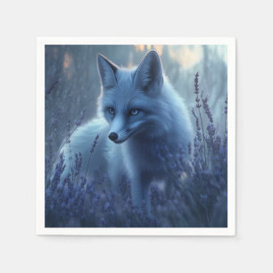 Serviette En Papier Renard arctique dans le champ de lavande à Dusk
