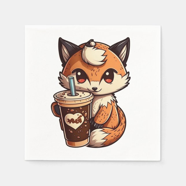 Serviette En Papier Renard avec une tasse (Devant)
