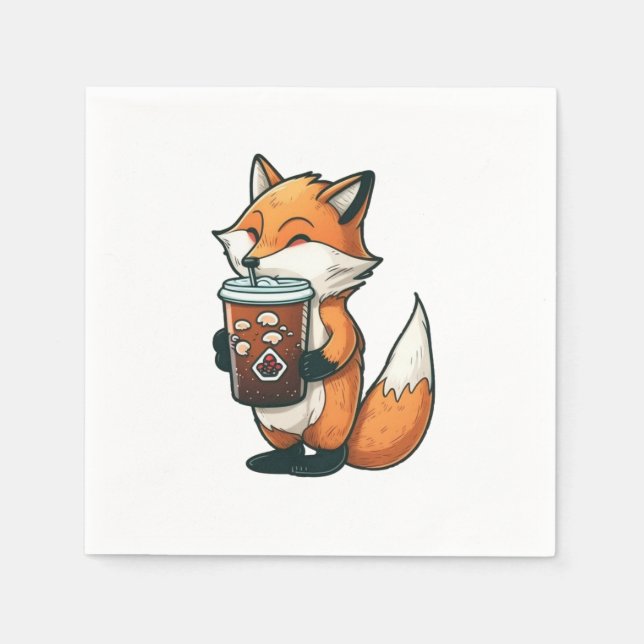 Serviette En Papier Renard avec une tasse (Devant)