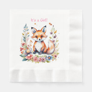 Serviette En Papier Renard Bébé dans les Fleurs C'est une Fille pour