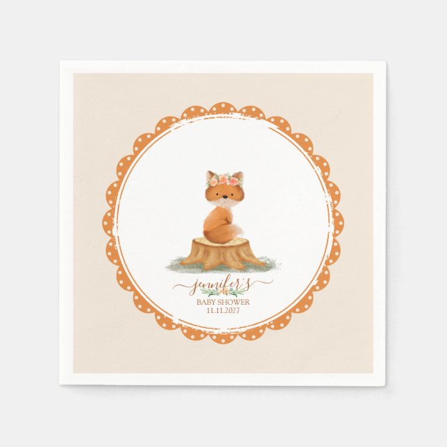 Serviette En Papier Renard Boho Fête de Naissance Aquarelle (Devant)
