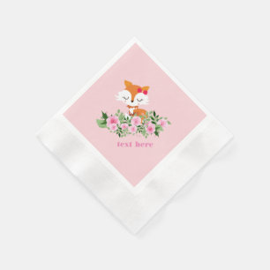 Serviette En Papier renard boisé, renard mignon, rose, doux, mignon,