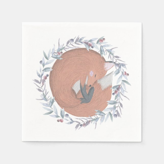 Serviette En Papier Renard botanique délicat (Devant)