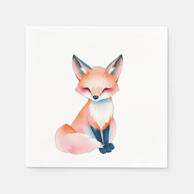 Serviette En Papier Renard d'aquarelle impressionniste avec champignon (Devant)