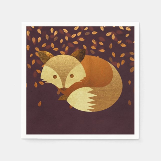 Serviette En Papier Renard d'automne mignon (Devant)