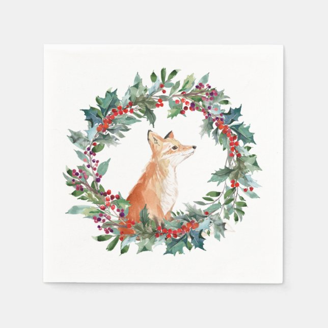 Serviette En Papier Renard de la forêt de Noël (Devant)