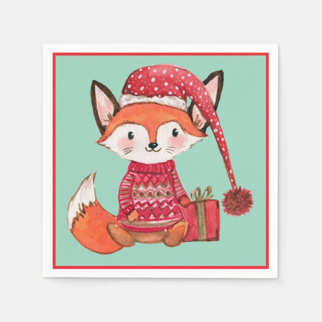 Serviette En Papier Renard de Noël mignon dans un pull confortable (Devant)