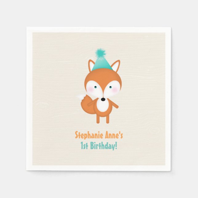 Serviette En Papier Renard des Bois avec Ballons (Devant)