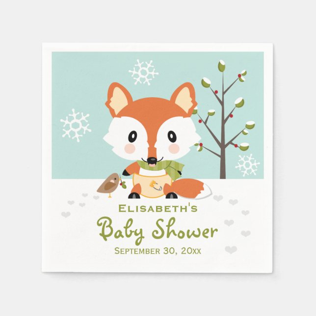 Serviette En Papier Renard d'hiver dans le Baby shower Diapers (Devant)