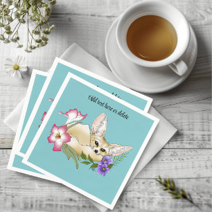 Serviette En Papier Renard Fennec Fleurs Rose Violet Mignon Bleu Botan