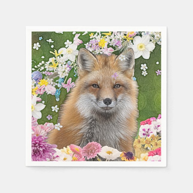 Serviette En Papier Renard fleuri (Devant)