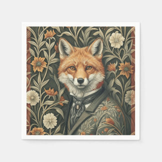 Serviette En Papier Renard Gentleman en Tenue de Soirée Bois Vintage