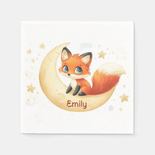 Serviette En Papier Renard mignon assis sur la lune avec des étoiles