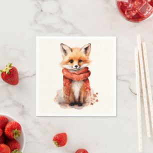 Serviette En Papier Renard mignon en écharpe rouge