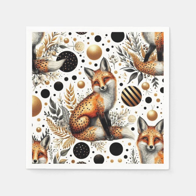 Serviette En Papier Renard mignon et points sans couture (Devant)